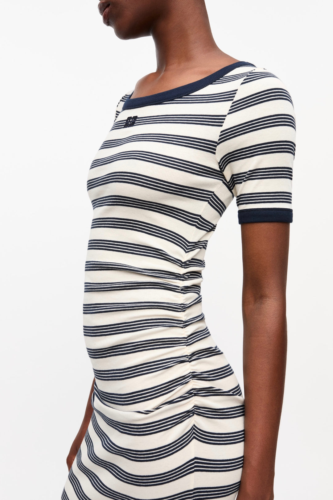 Striped Soft Cotton Rib Short Sleeve Dress