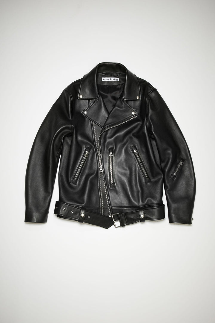 LEATHER BIKER JACKET - BLACK