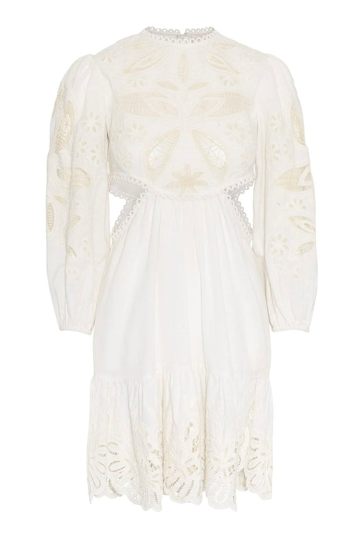 Arden Mini Dress White w/Embroidery
