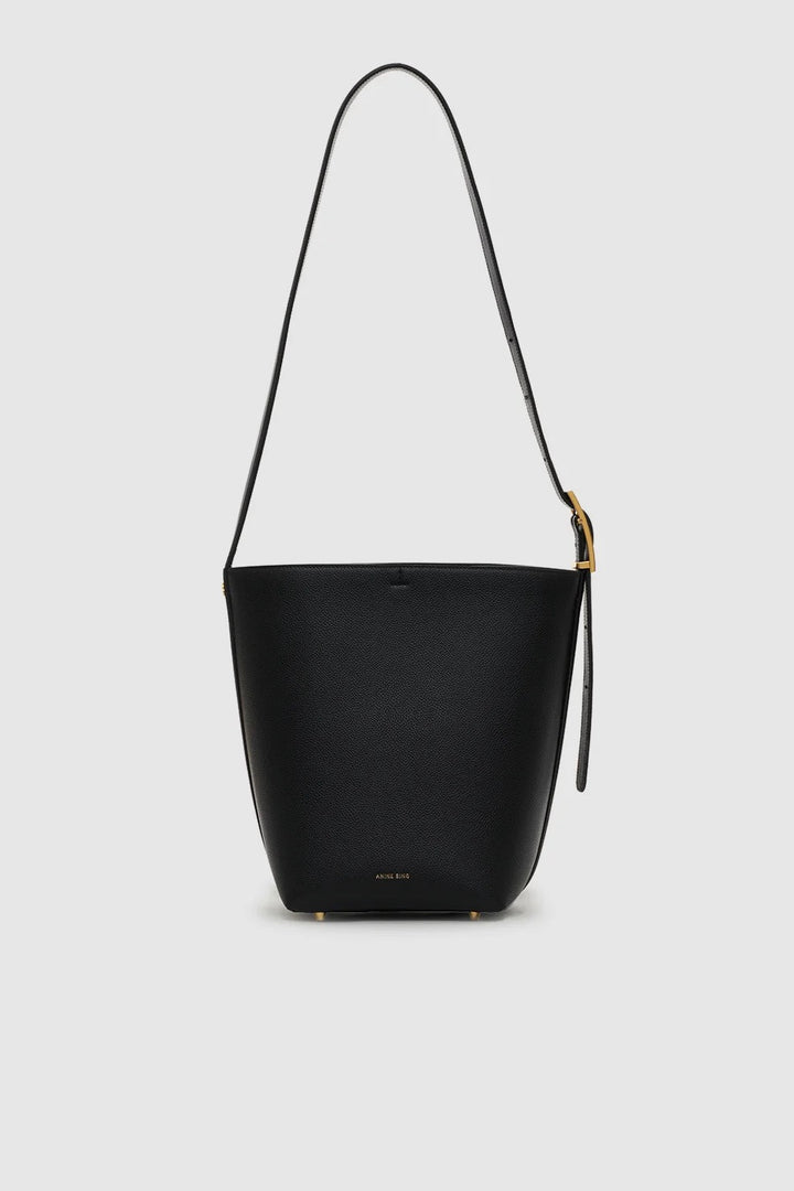 ANINE BING Elly Medium Bucket Bag Grained Leather Black - Dale