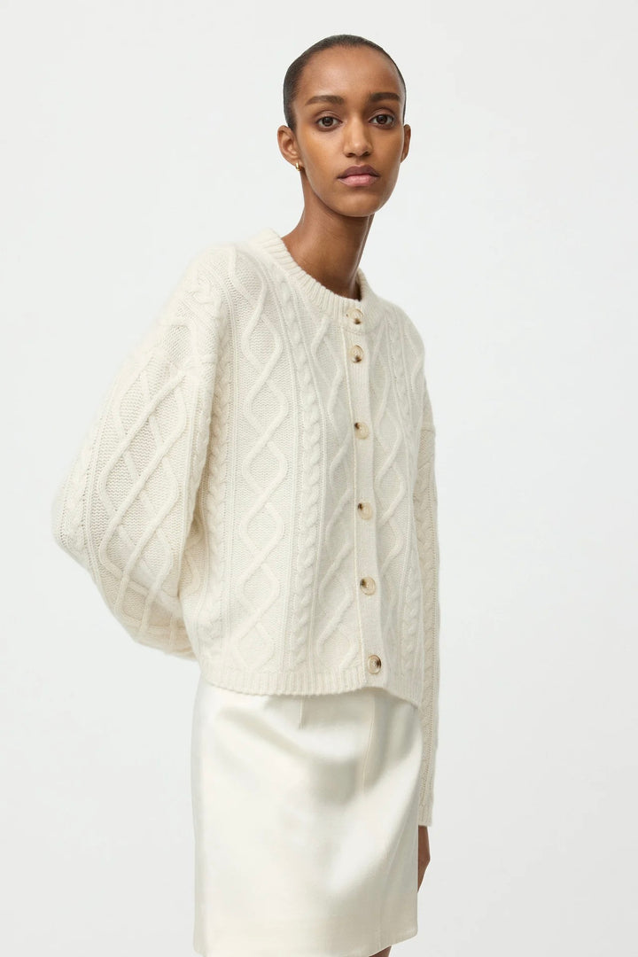 Cable Knit Cardigan Feather White