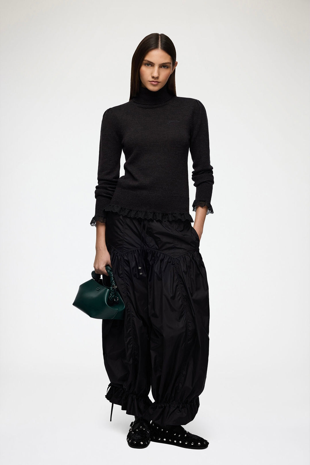 Merino Turtleneck w/Lace details Phantom