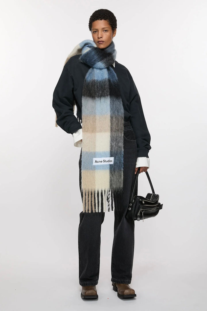 Mohair Checked Scarf Blue/Beige/Black