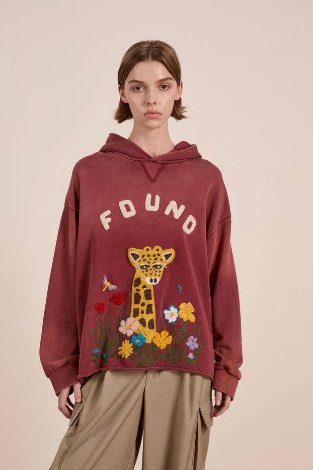 Embroidered Wildlife Hoodie Washed Berry