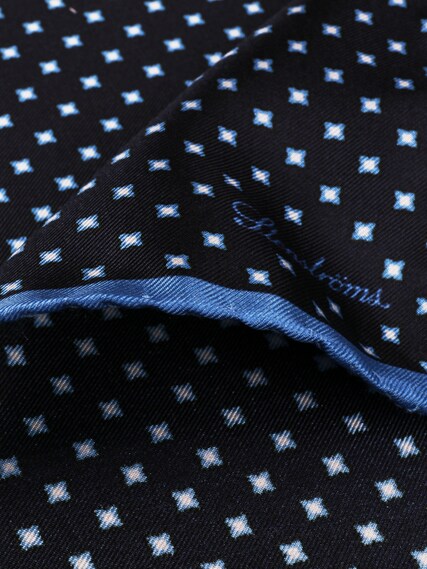 Navy Patterned Silk Hankie