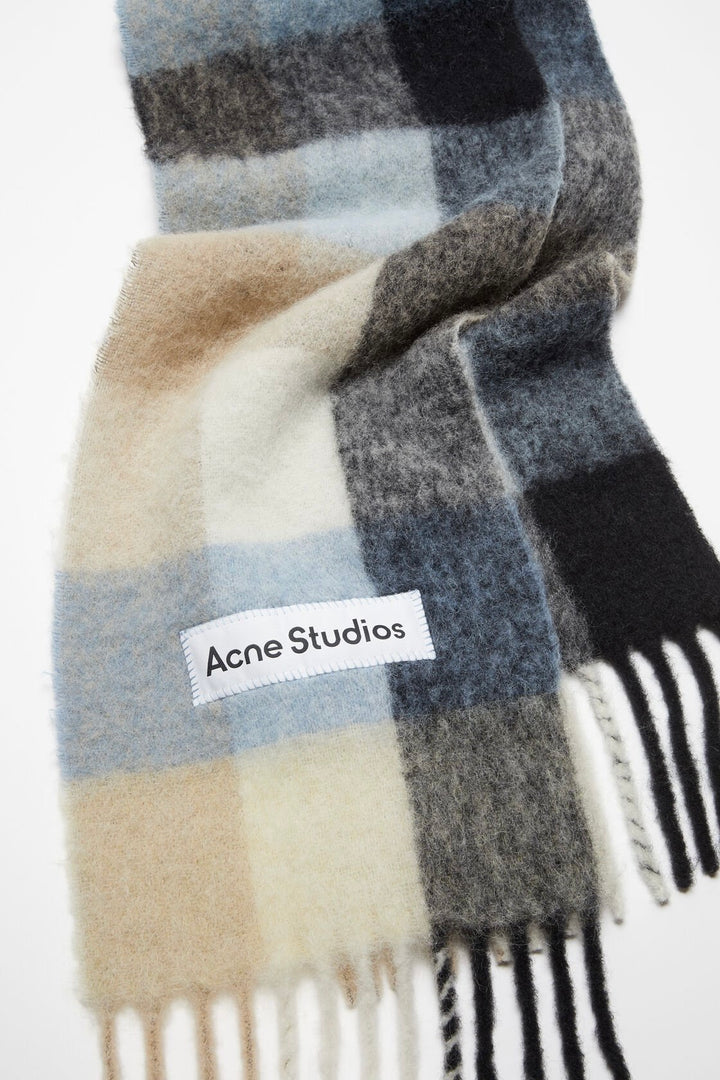 Mohair Checked Scarf Blue/Beige/Black