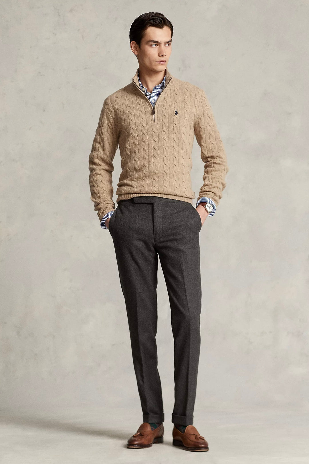 Cable-Knit Wool-Cashmere Jumper Camel Melange