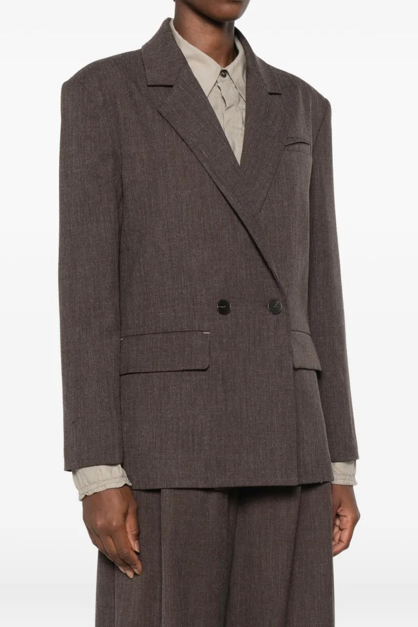 Double-Breasted Notch-Lapel Blazer Dark Brown