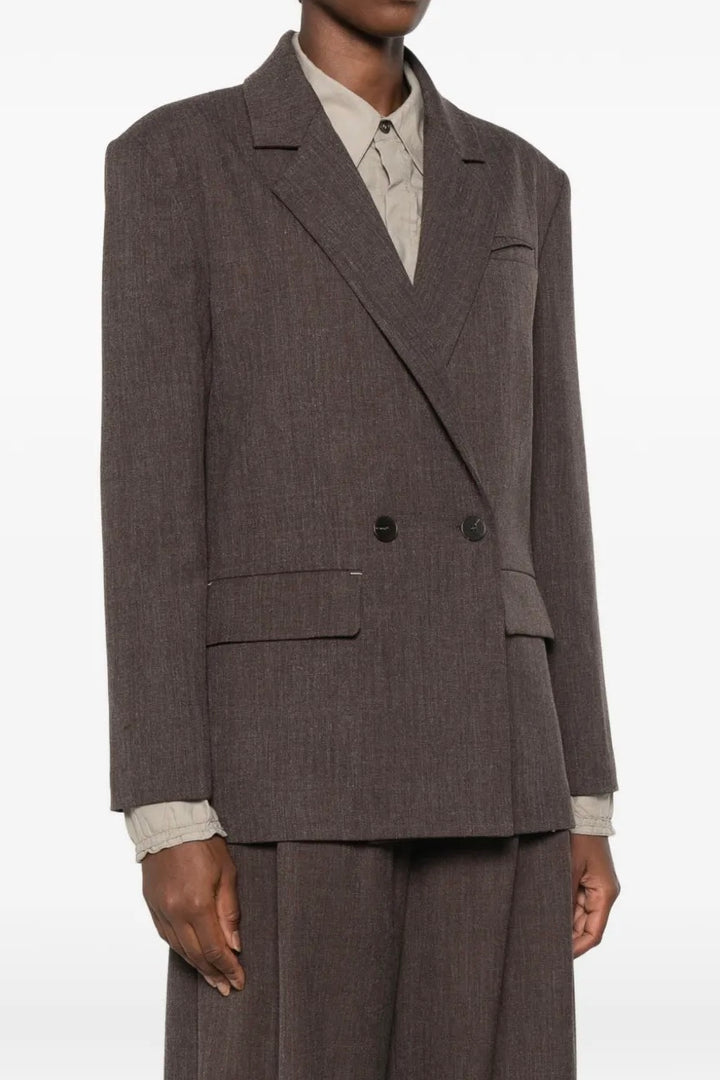 Double-Breasted Notch-Lapel Blazer Dark Brown