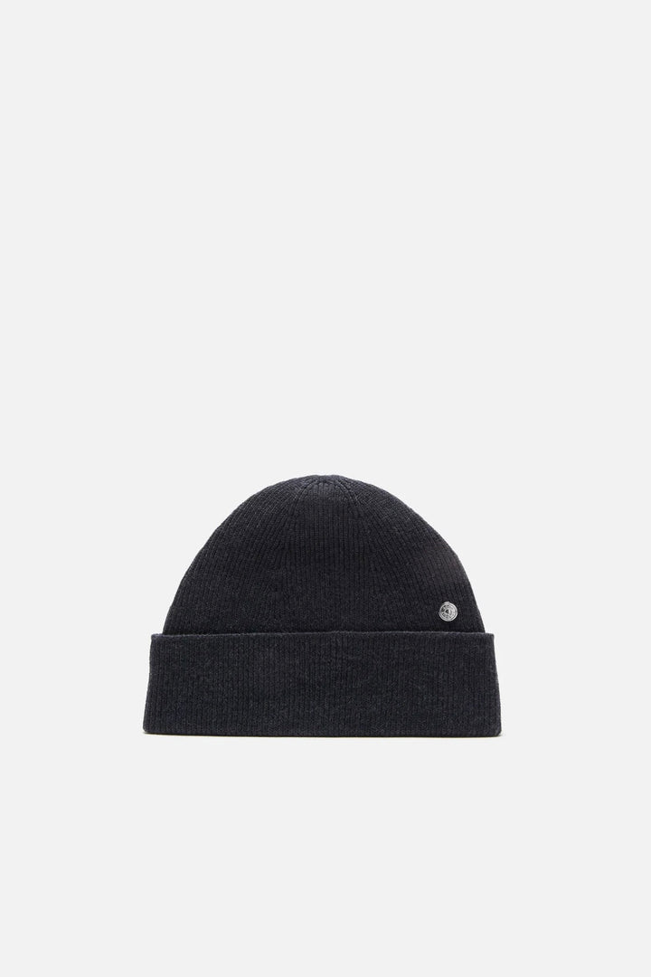Wool Beanie With Rivet Dark Navy Melange
