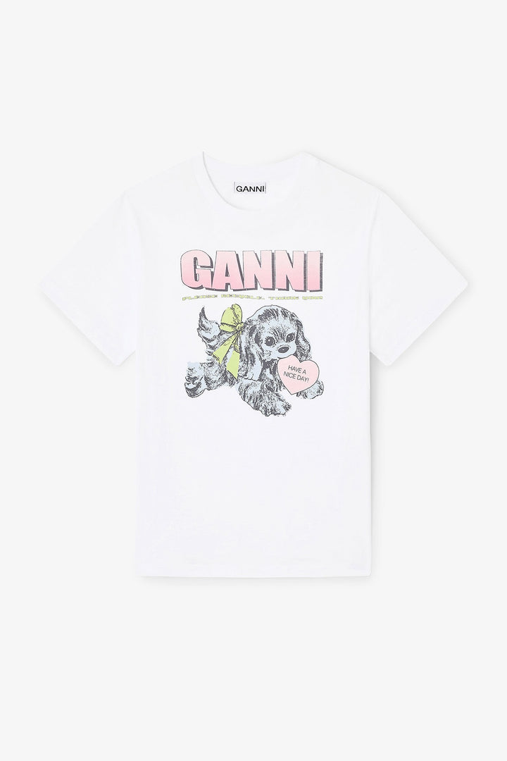 GANNI Basic Cotton Jersey Neon Puppy Bright White  T-shirt - Dale
