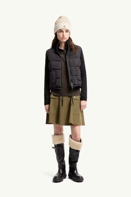 Square-Quilted Padded Wool Zip-Up Cardigan Black