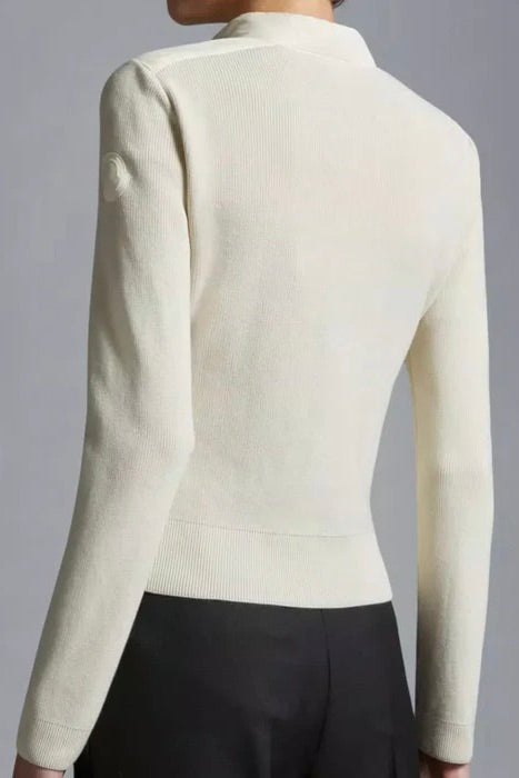 Padded Cotton Zip-Up Cardigan Cream