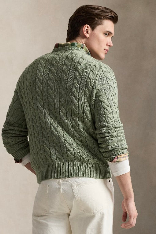 Cable-Knit Cotton Jumper Fern Green Heather