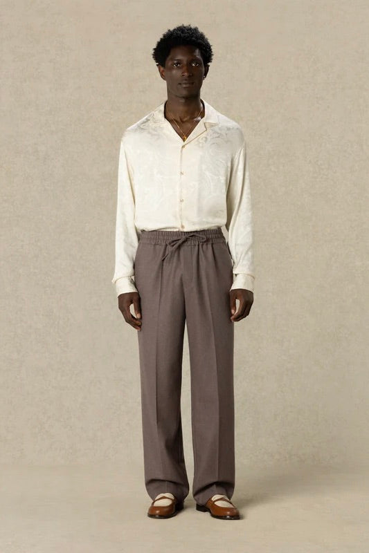 Elastic Waist Flannel Pants Light Brown
