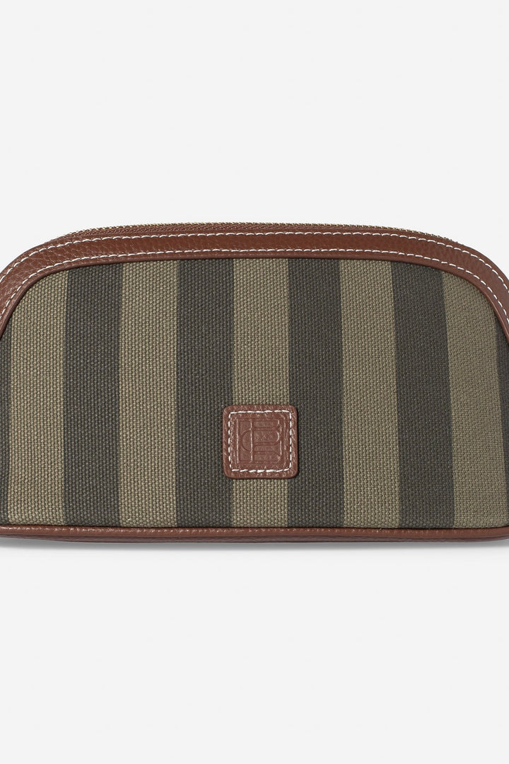 Canvas Cosmetic Pouch Small Green Stripe