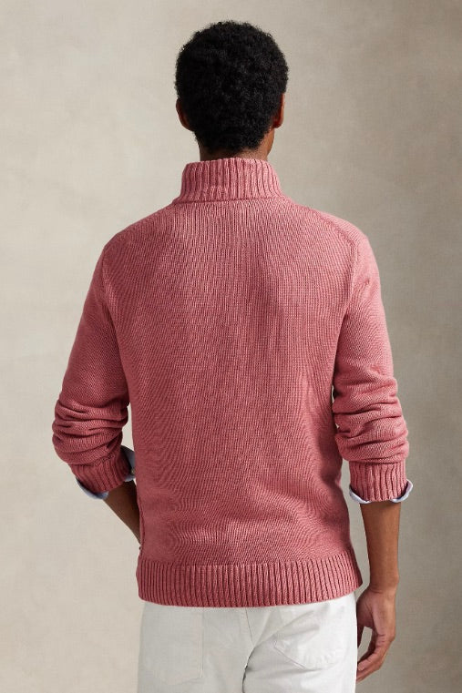 Cotton Quarter-Zip Mockneck Jumper Strawberry Heather