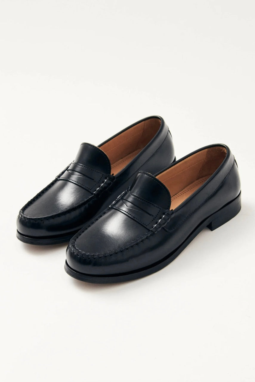 Rivet Black Leather Loafers
