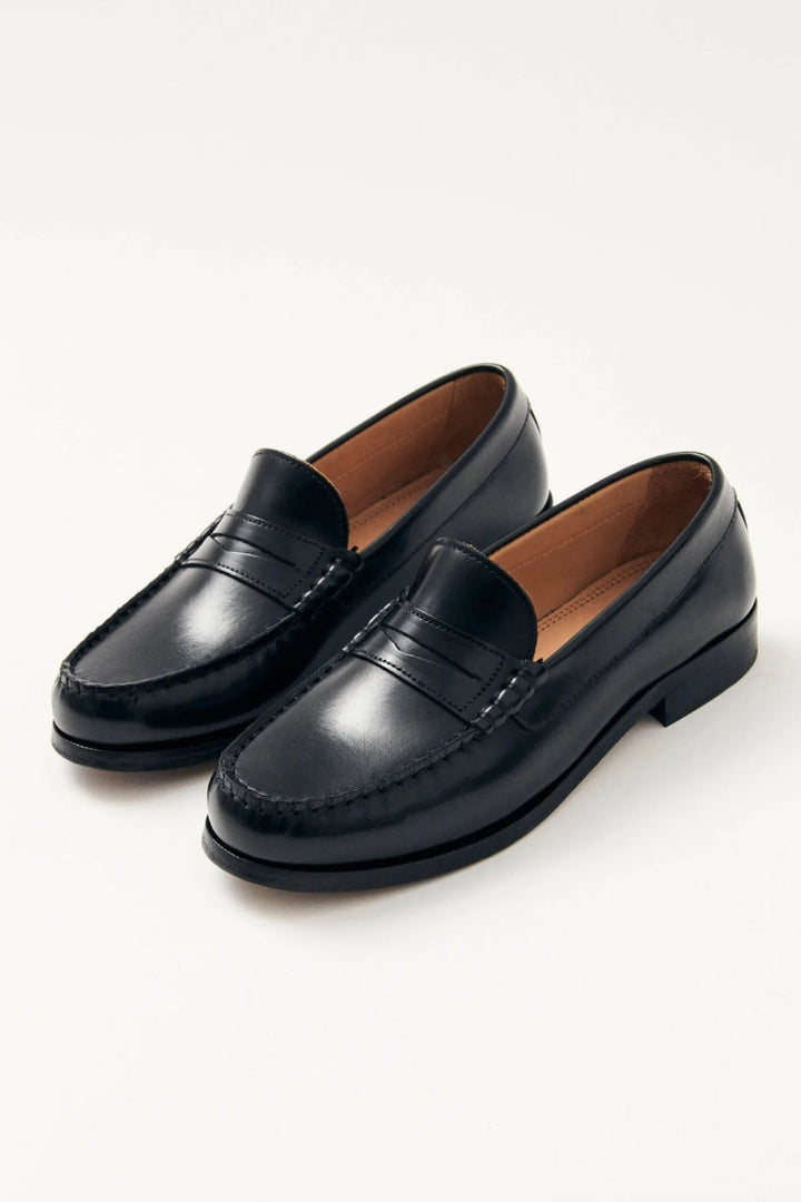 Rivet Black Leather Loafers