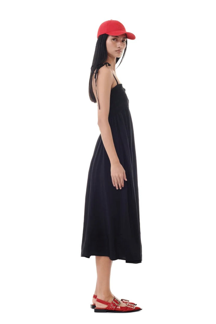 Viscose Habotai Midi Smock Strap Dress