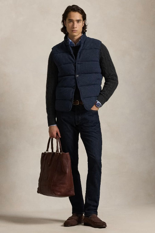 Houndstooth-Print Estate-Rib Waistcoat Navy/Dogtooth