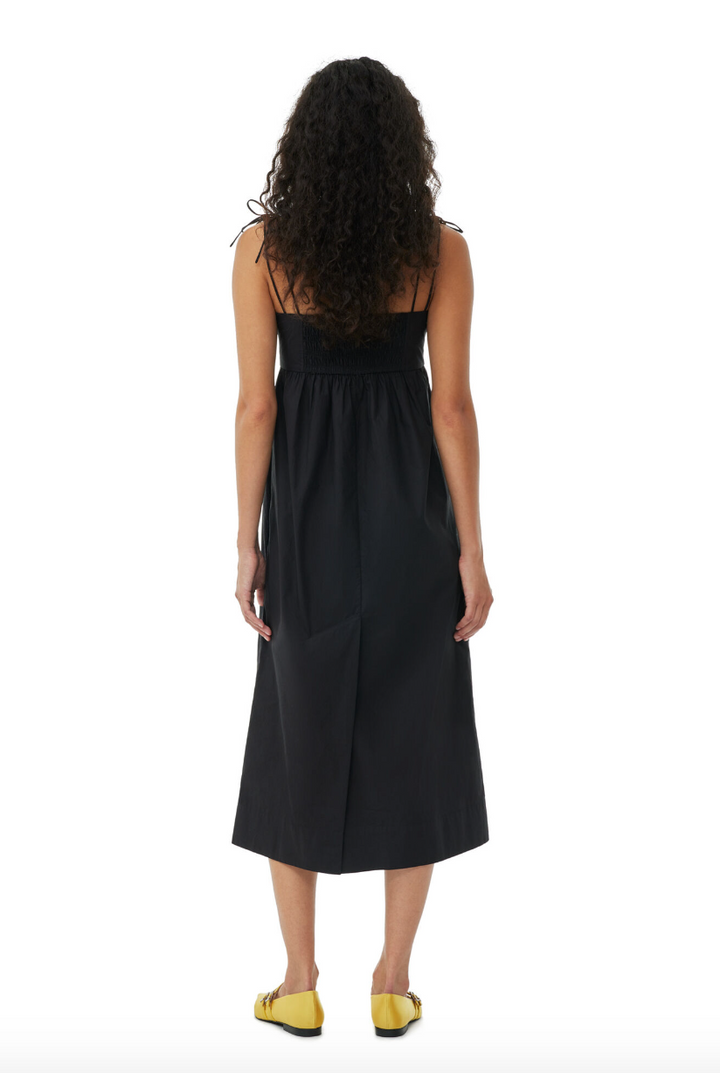 Cotton Poplin String Midi Dress - Black