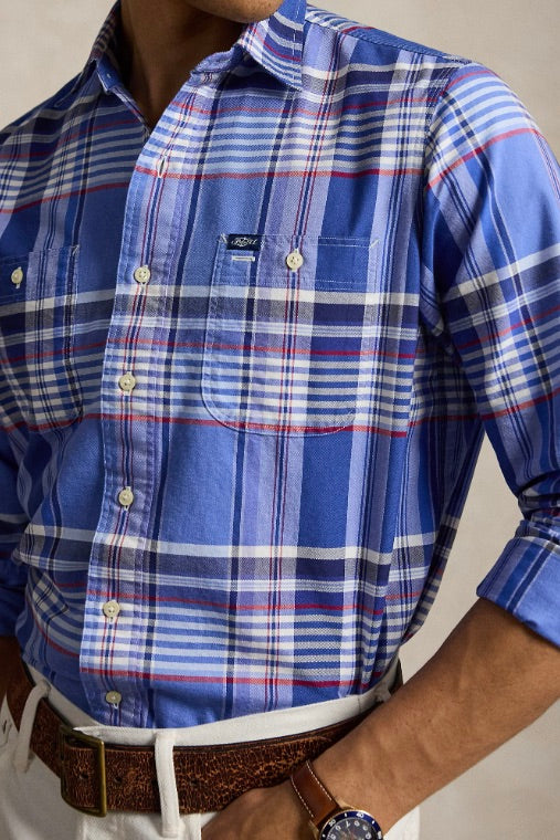 Classic Fit Plaid Oxford Workshirt Blue Red Multi