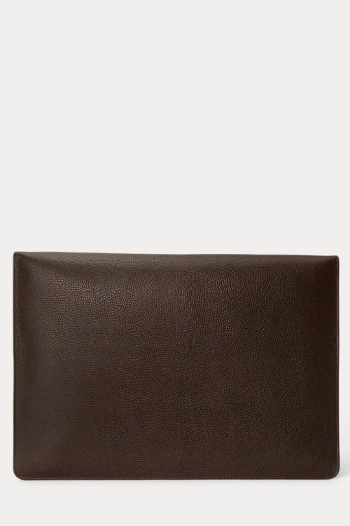 Pebbled Leather Laptop Sleeve Dark Brown
