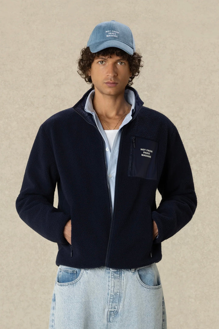 Slogan Zipped Sherpa Jacket Navy