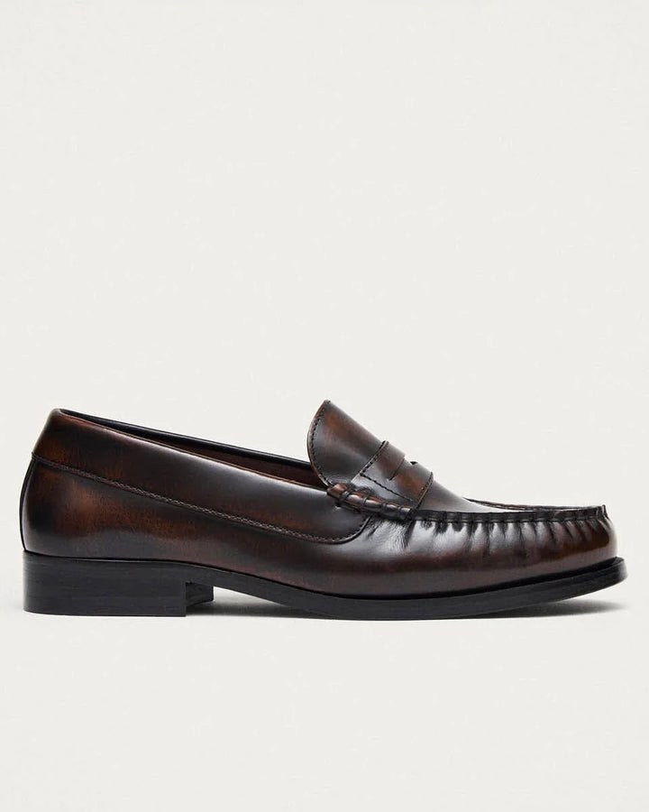 Rivet Brushed Coffee Brown Leather Loafers