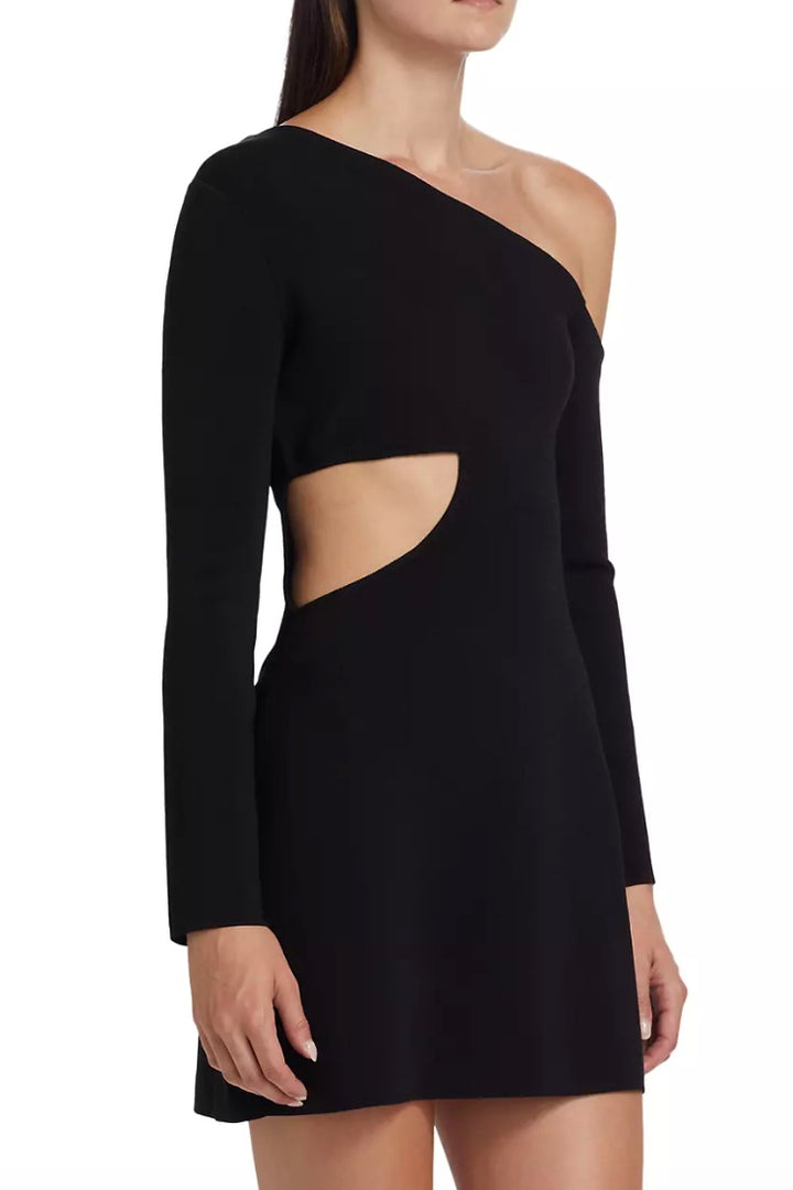 Lia Asymmetric Mini Knit Dress Black