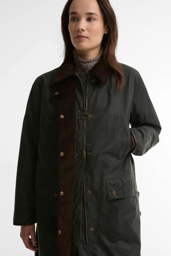 Barbour Antoinette Longline Waxed Jacket Sage