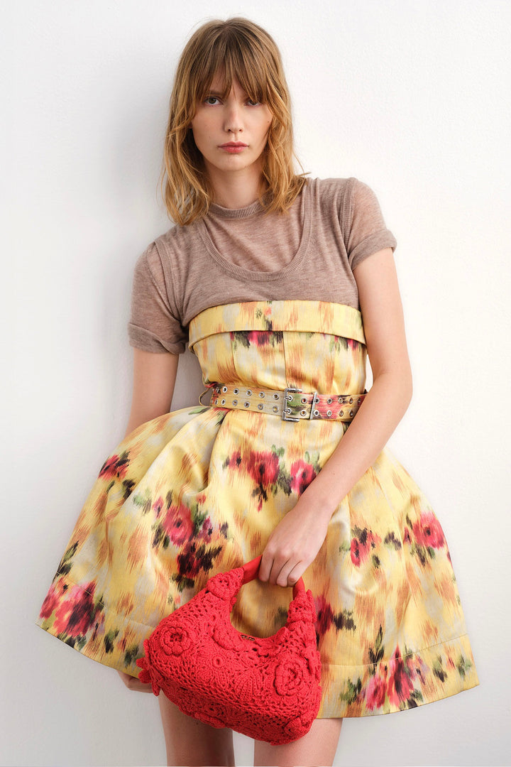 Printed Duchesse Satin Bubble Mini Dress