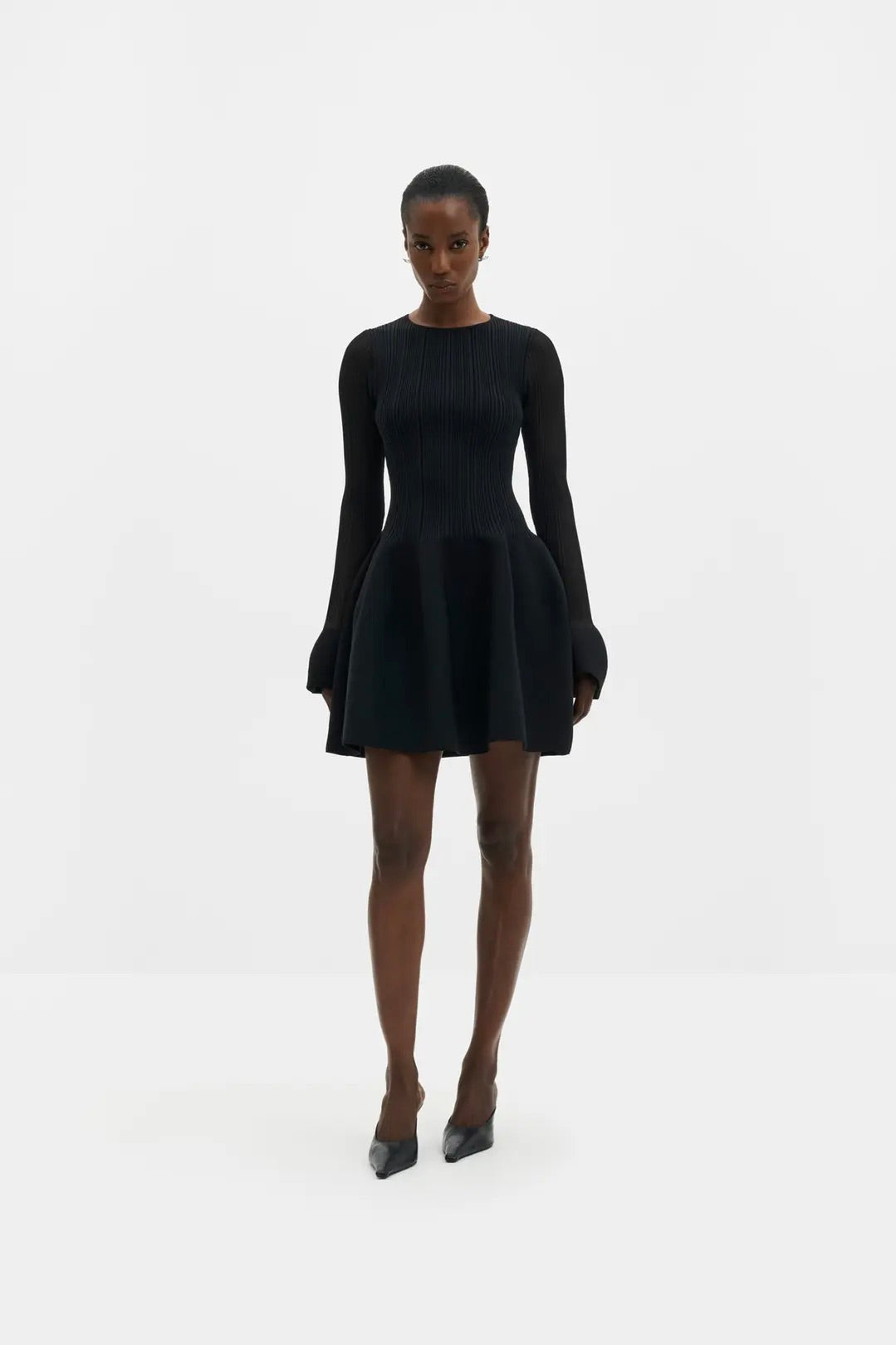 Elona Voluminous Skirt Knitted Mini Dress Black