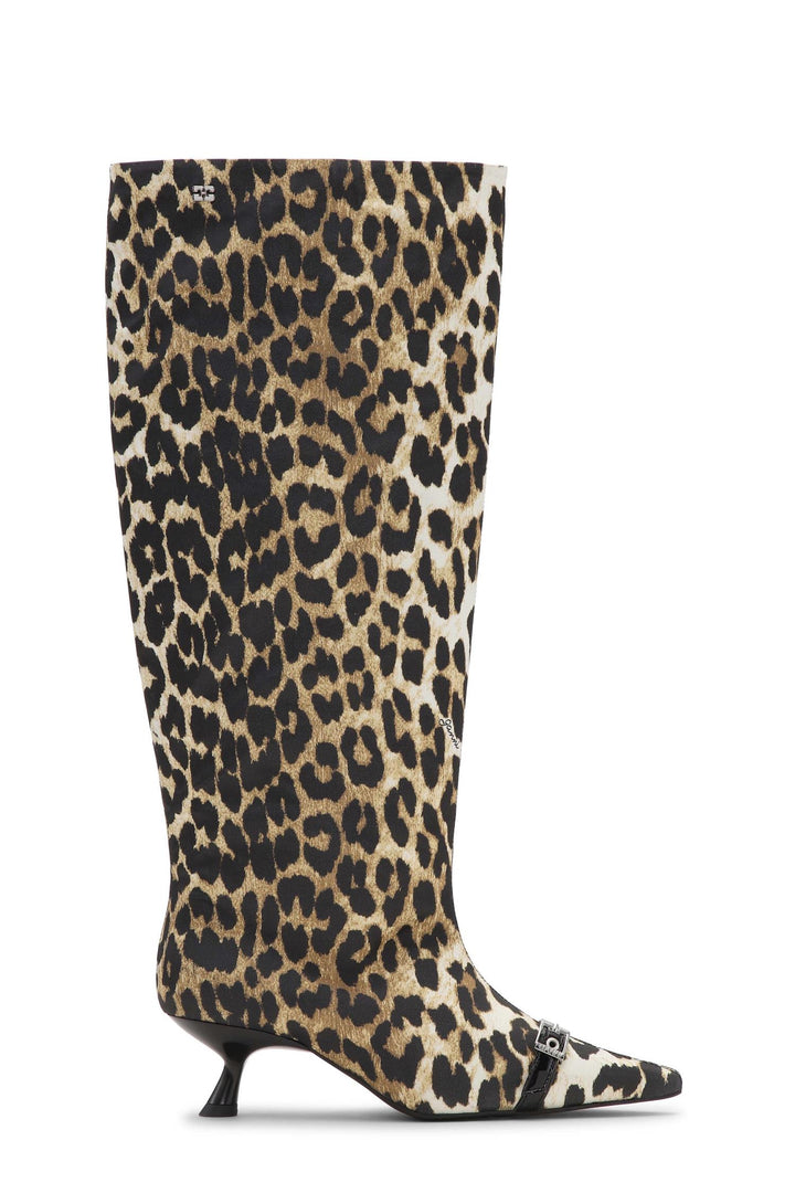 Eyelets Slouchy High Shaft Boot Satin Leopard Print