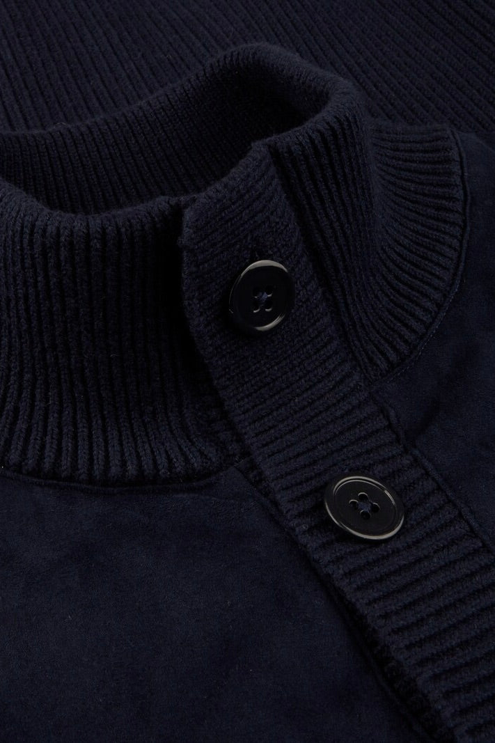 Cardigan Knitted Hybrid Buttoned Alcantara Navy