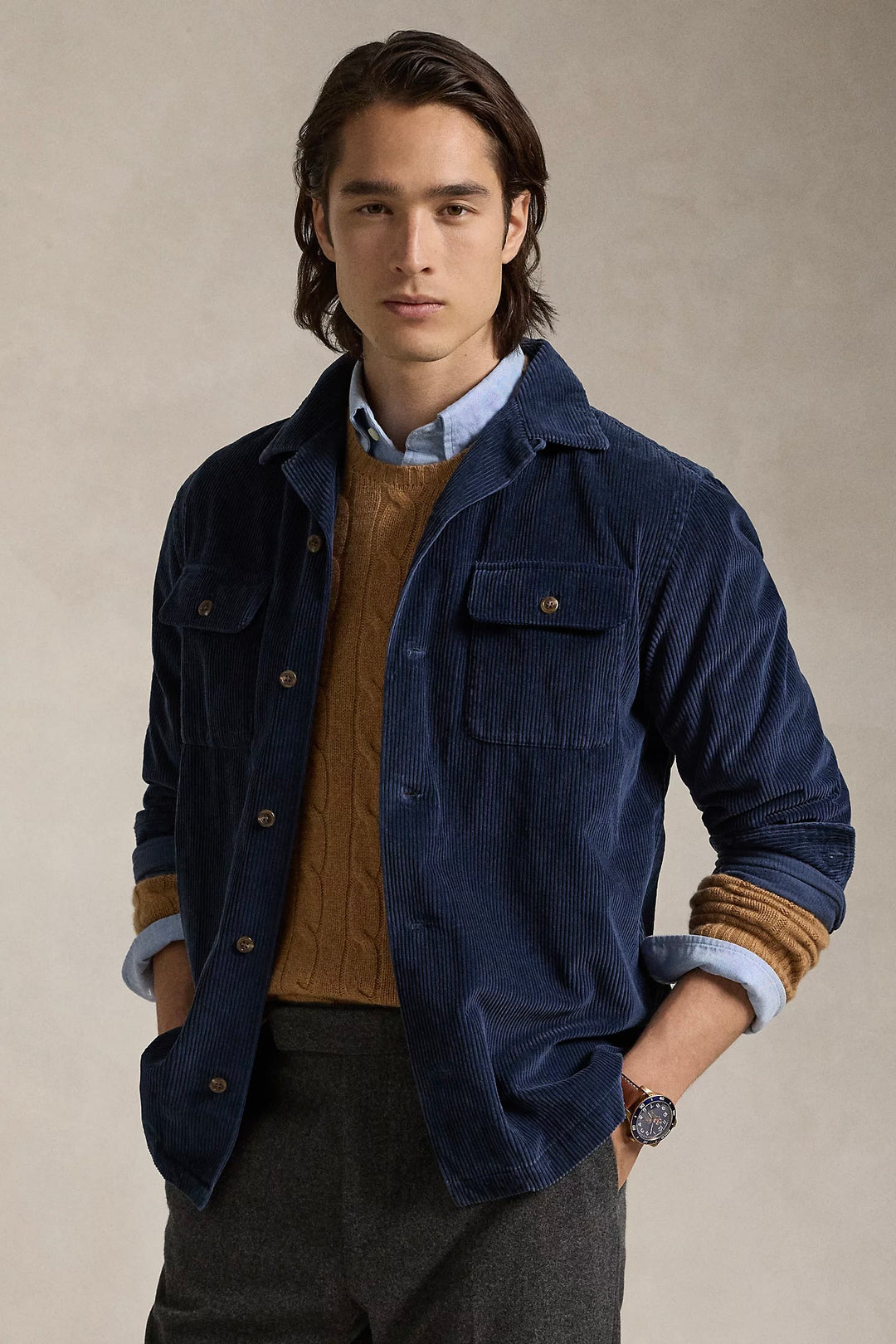 Classic Fit Corduroy Camp Shirt Newport Navy