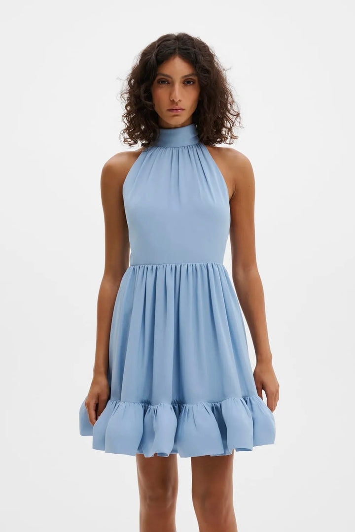 MALINA Fern Halterneck Ruffled Mini Dress Sky - Dale