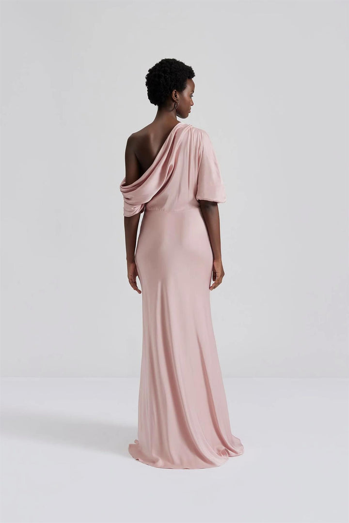 BY MALINA - Marisa Asymmetrical Satin Maxi Dress Blush - Dale