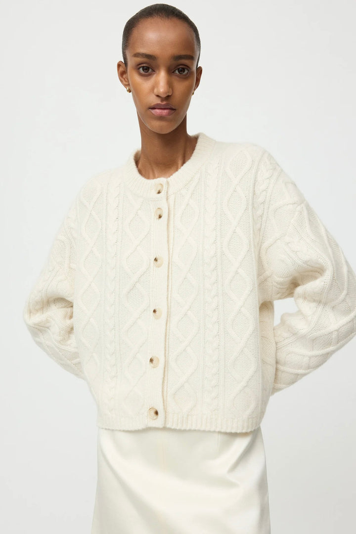 Cable Knit Cardigan Feather White