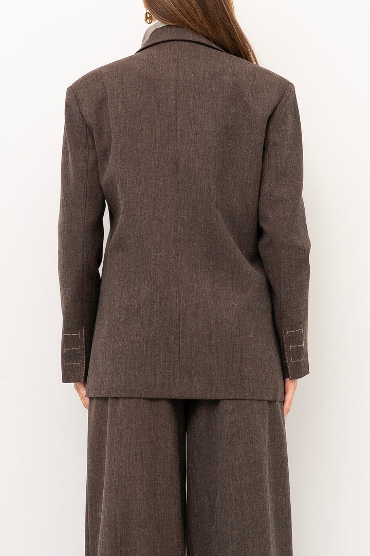 Double-Breasted Notch-Lapel Blazer Dark Brown