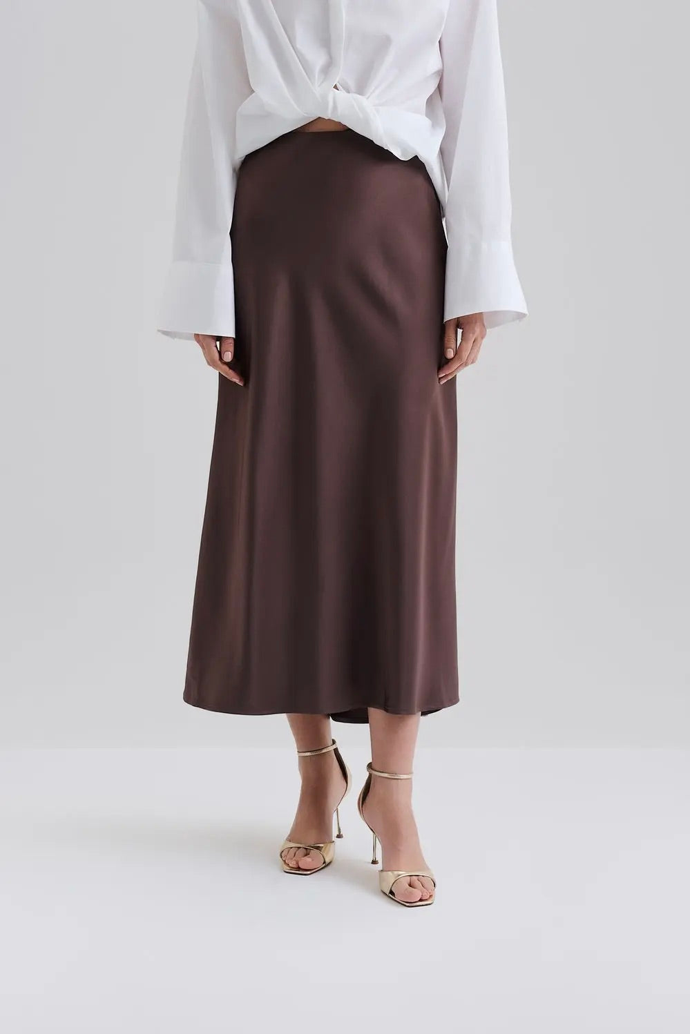 BY MALINA Aubree Satin Midi Skirt Chocolate - Dale