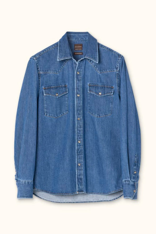 Straight Fit Western Shirt Denim Blue