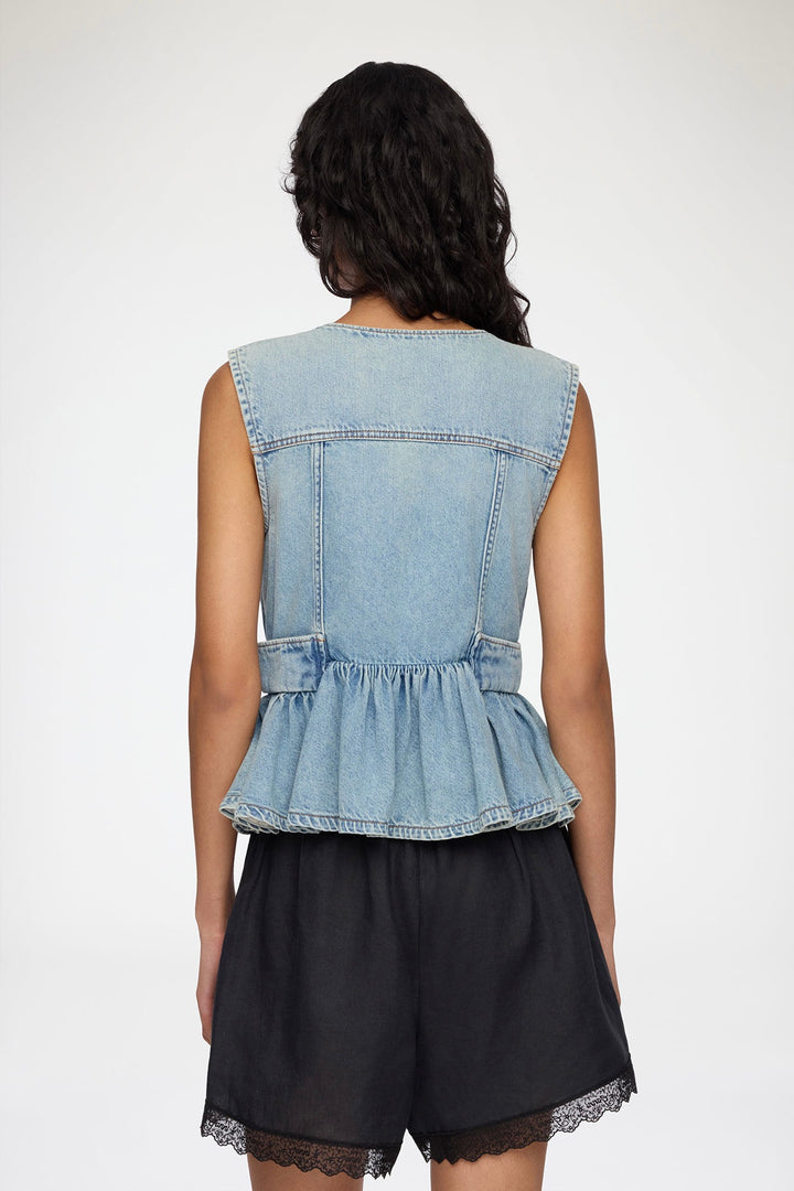 Lightweight Denim Peplum Vest Light Vintage Blue