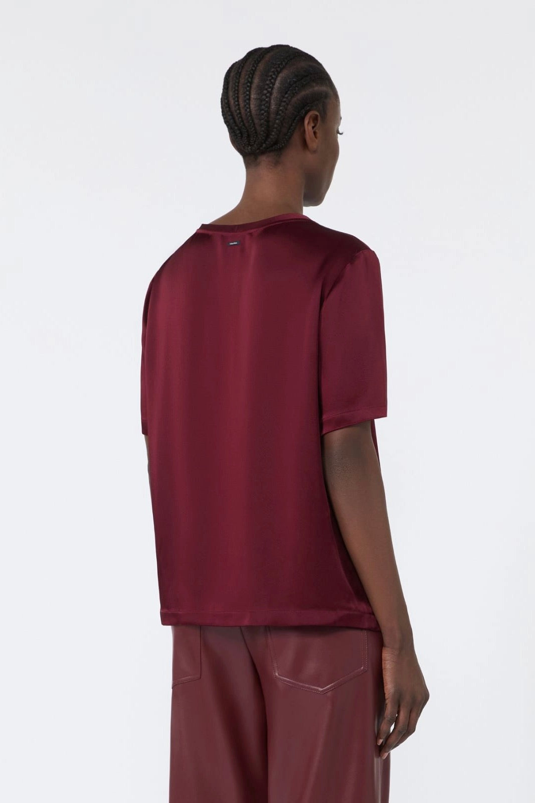 Satin Crew-Neck Blouse Bordeaux