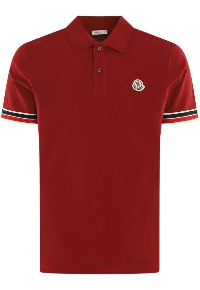 Striped Trim Cotton Piquet Polo Shirt Medium Red