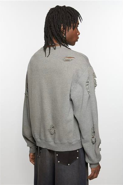 Sweater Logo Print Distressed Moss Green