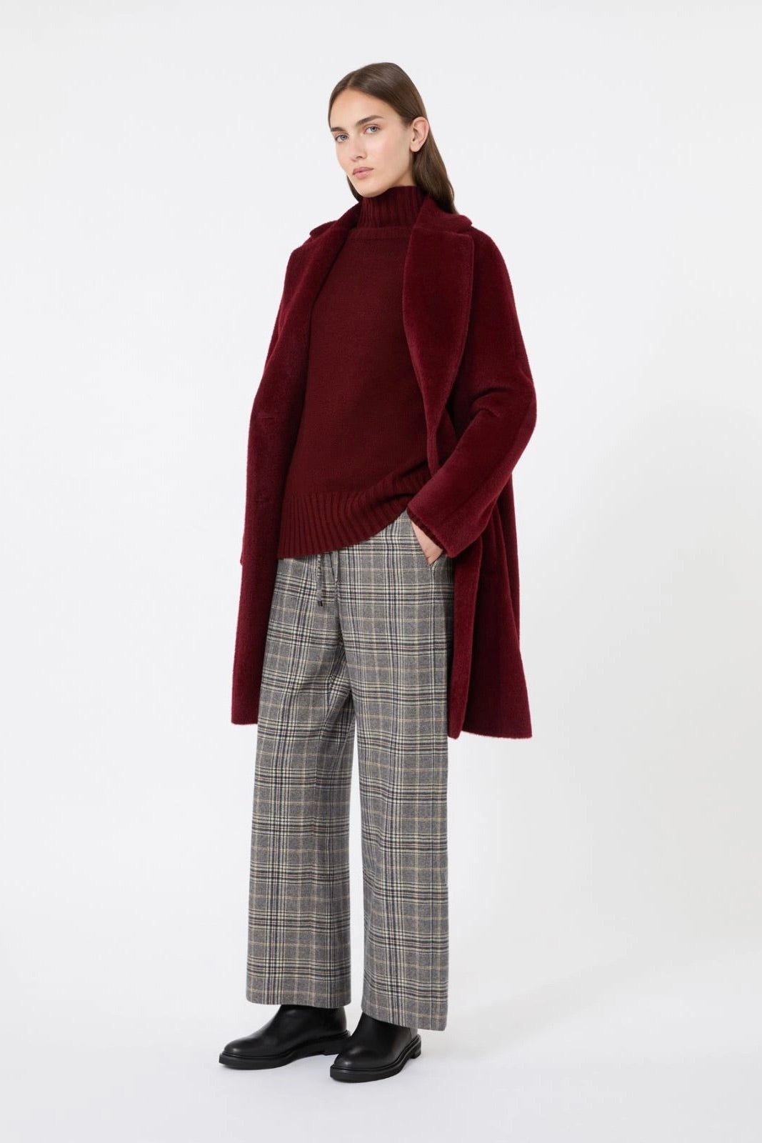Wool and Cashmere Polo-neck Sweater Bordeaux