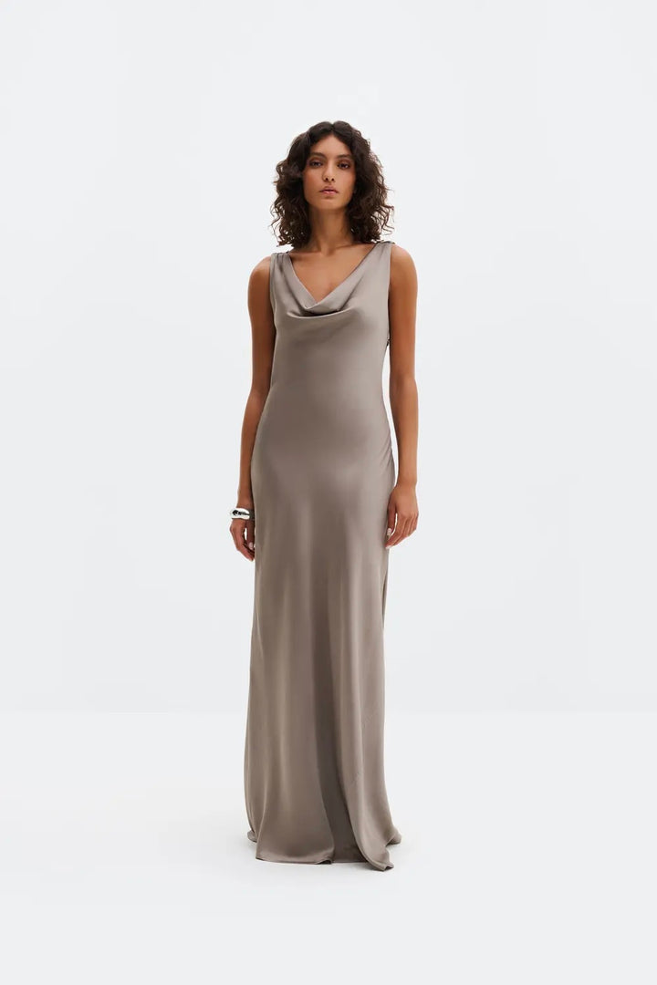 MALINA Leah Cowl Neck Satin Maxi Dress - Dale
