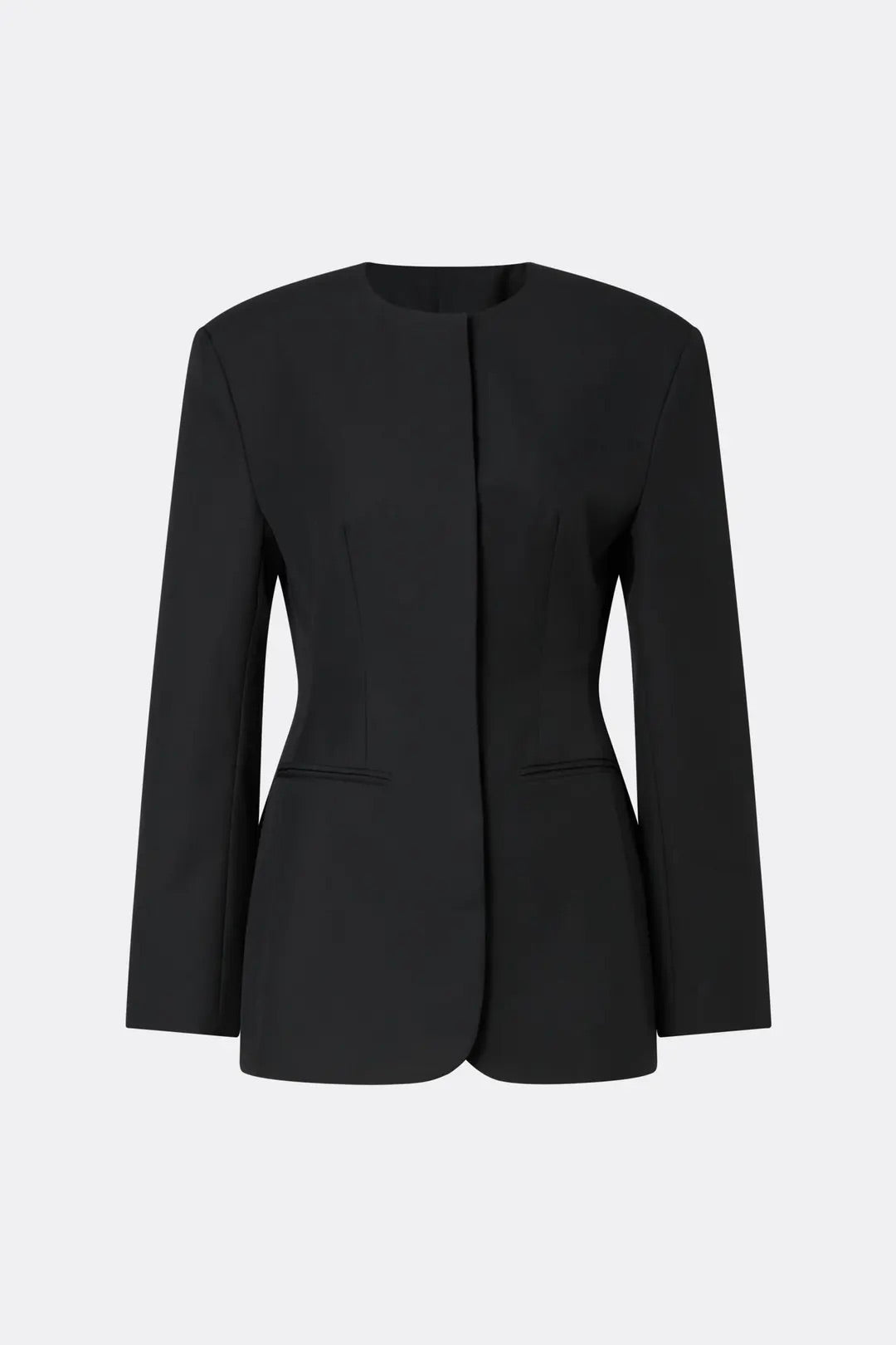 Carol Collarless Wool-Silk Evening Blazer Black